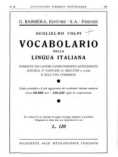 L'avvisatore librario settimanale bollettino bibliografico