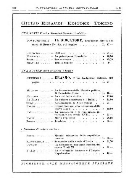 L'avvisatore librario settimanale bollettino bibliografico