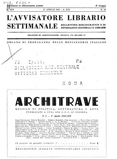 L'avvisatore librario settimanale bollettino bibliografico