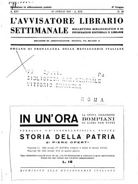 L'avvisatore librario settimanale bollettino bibliografico