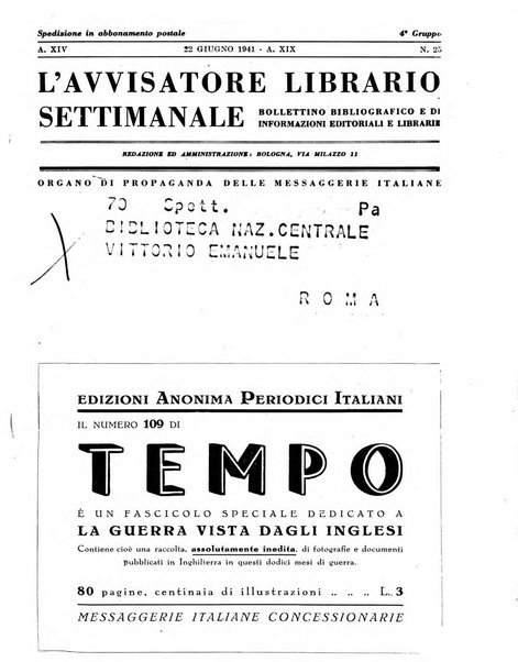 L'avvisatore librario settimanale bollettino bibliografico