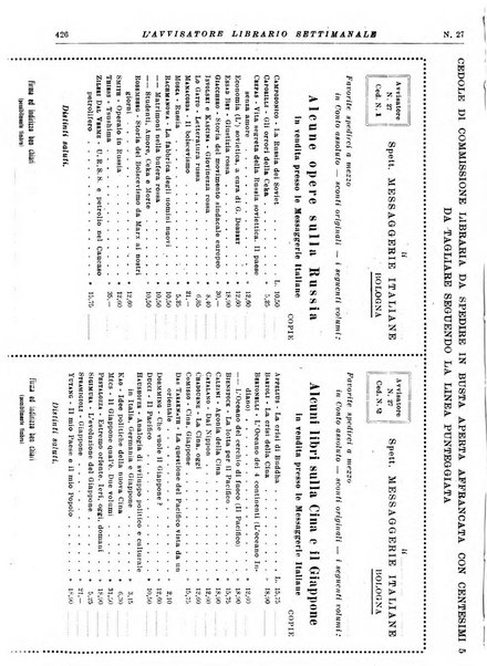 L'avvisatore librario settimanale bollettino bibliografico