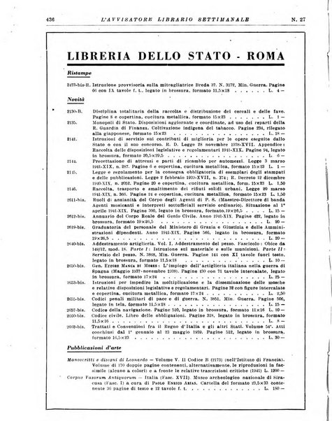 L'avvisatore librario settimanale bollettino bibliografico