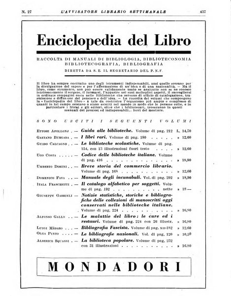 L'avvisatore librario settimanale bollettino bibliografico