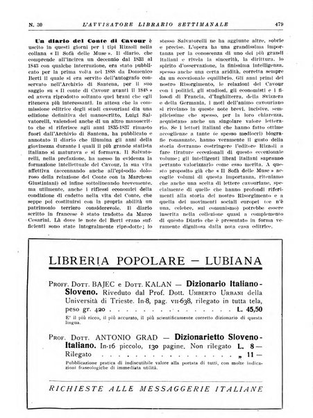 L'avvisatore librario settimanale bollettino bibliografico