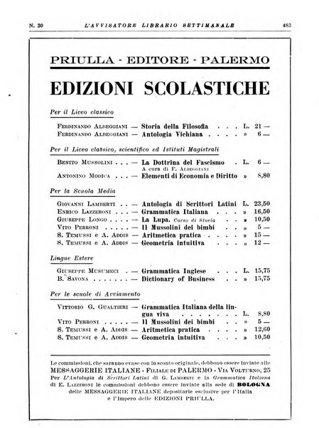 L'avvisatore librario settimanale bollettino bibliografico