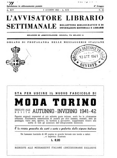 L'avvisatore librario settimanale bollettino bibliografico