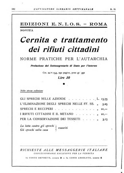 L'avvisatore librario settimanale bollettino bibliografico