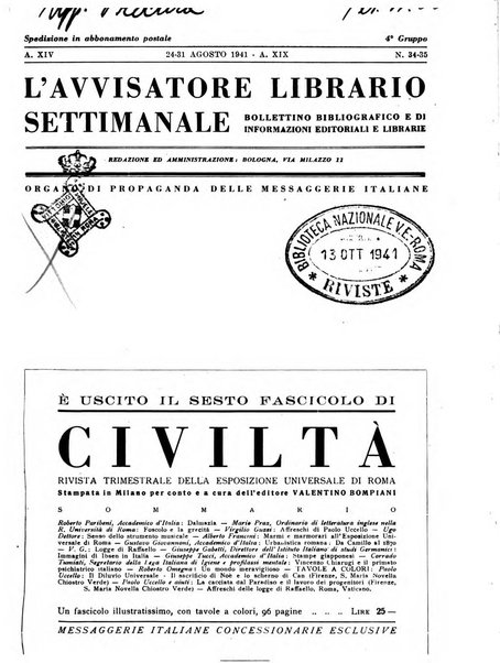 L'avvisatore librario settimanale bollettino bibliografico