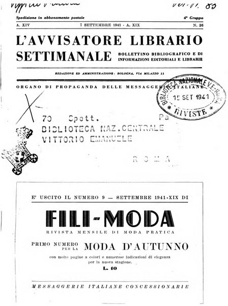 L'avvisatore librario settimanale bollettino bibliografico