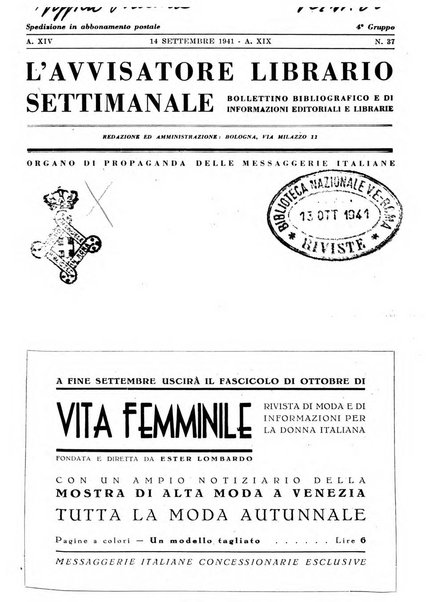 L'avvisatore librario settimanale bollettino bibliografico