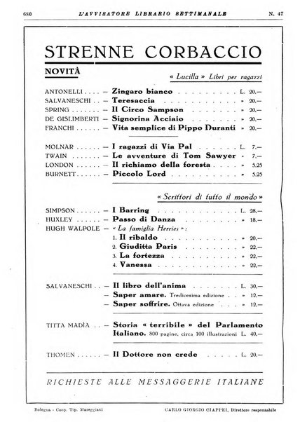 L'avvisatore librario settimanale bollettino bibliografico