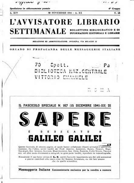 L'avvisatore librario settimanale bollettino bibliografico