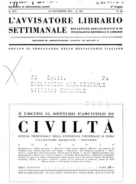 L'avvisatore librario settimanale bollettino bibliografico