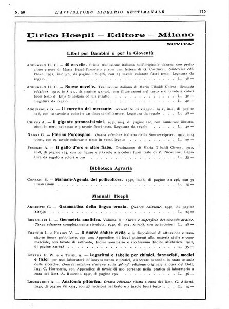 L'avvisatore librario settimanale bollettino bibliografico