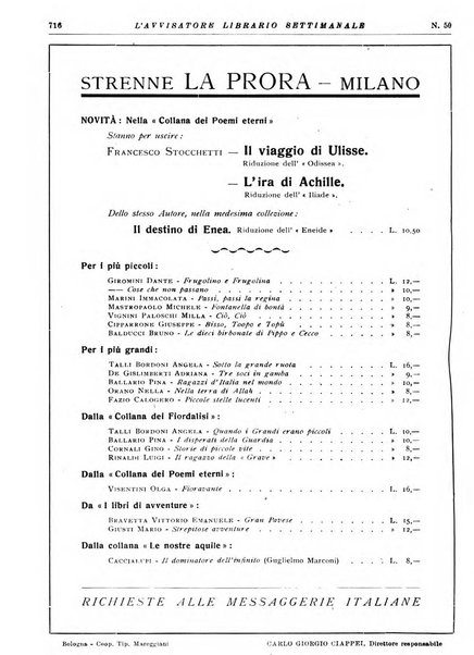 L'avvisatore librario settimanale bollettino bibliografico