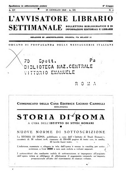 L'avvisatore librario settimanale bollettino bibliografico