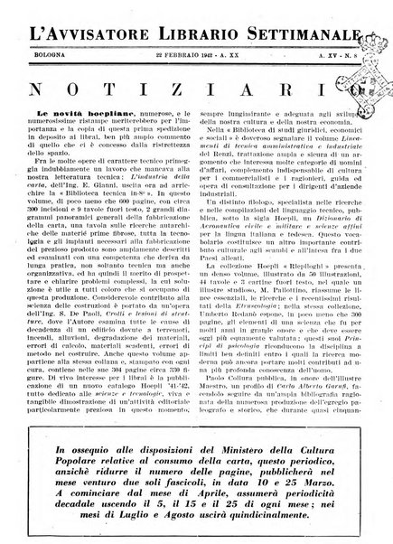 L'avvisatore librario settimanale bollettino bibliografico