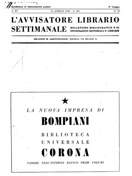 L'avvisatore librario settimanale bollettino bibliografico