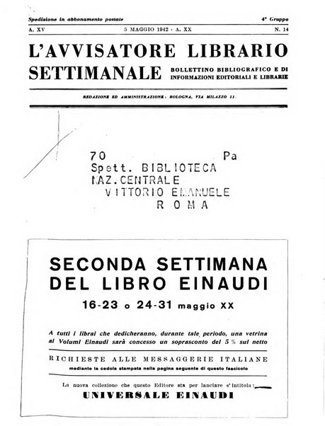 L'avvisatore librario settimanale bollettino bibliografico