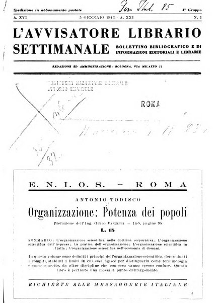 L'avvisatore librario settimanale bollettino bibliografico