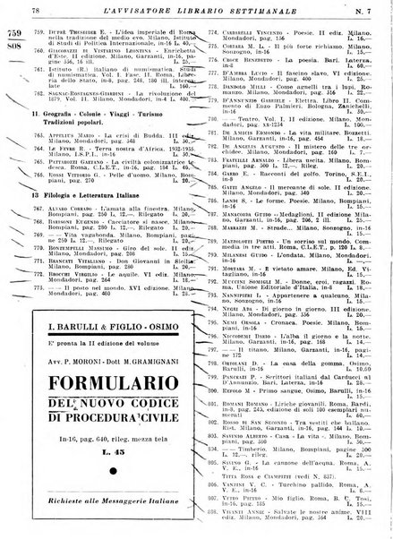 L'avvisatore librario settimanale bollettino bibliografico