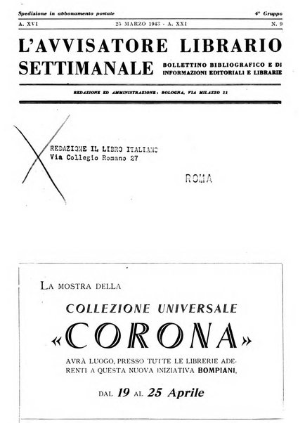 L'avvisatore librario settimanale bollettino bibliografico