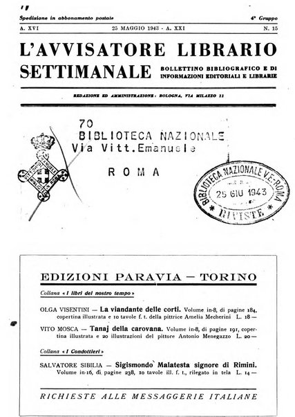 L'avvisatore librario settimanale bollettino bibliografico