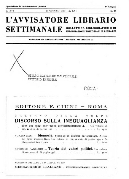 L'avvisatore librario settimanale bollettino bibliografico