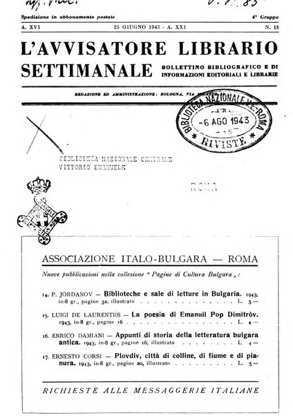 L'avvisatore librario settimanale bollettino bibliografico