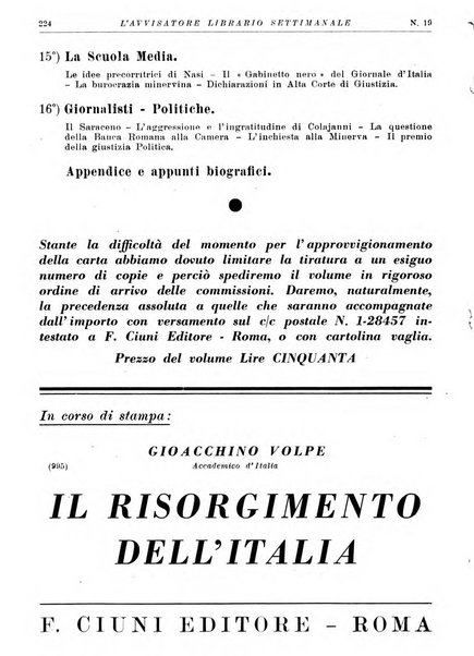 L'avvisatore librario settimanale bollettino bibliografico