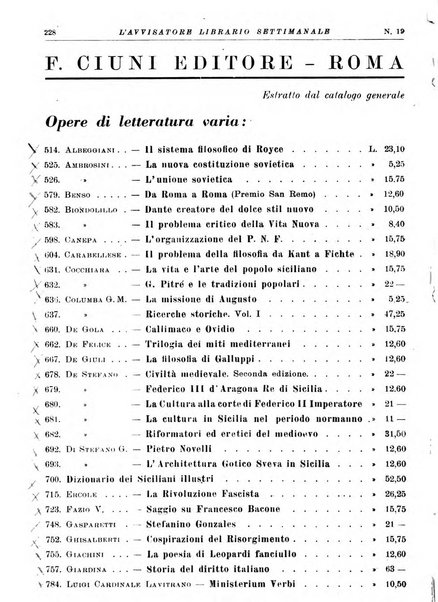 L'avvisatore librario settimanale bollettino bibliografico