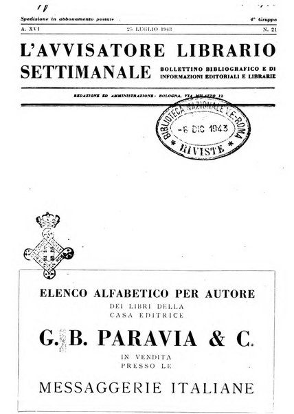 L'avvisatore librario settimanale bollettino bibliografico