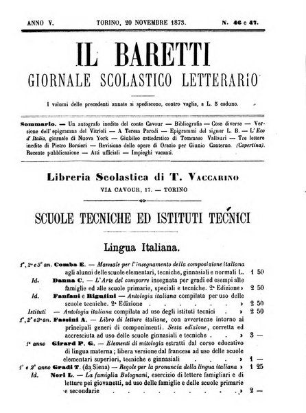 Il Baretti nuovo giornale d'istruzione