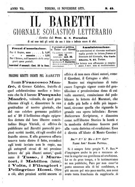 Il Baretti nuovo giornale d'istruzione