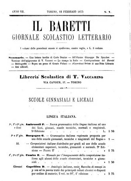 Il Baretti nuovo giornale d'istruzione