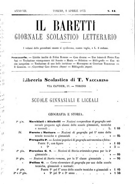 Il Baretti nuovo giornale d'istruzione