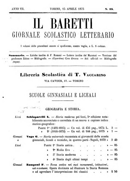 Il Baretti nuovo giornale d'istruzione