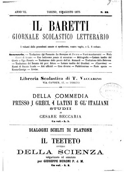 Il Baretti nuovo giornale d'istruzione