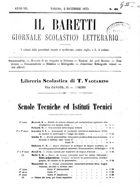 Il Baretti nuovo giornale d'istruzione