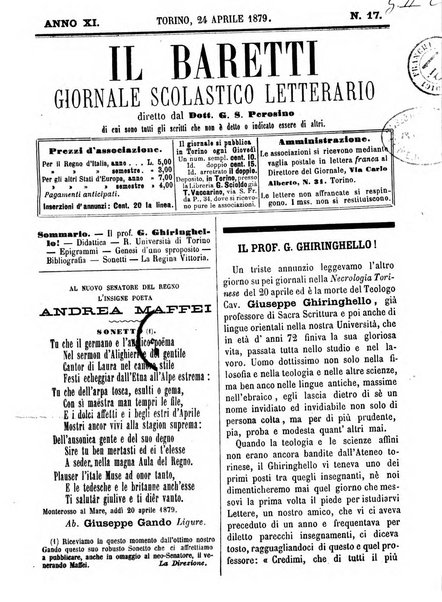 Il Baretti nuovo giornale d'istruzione