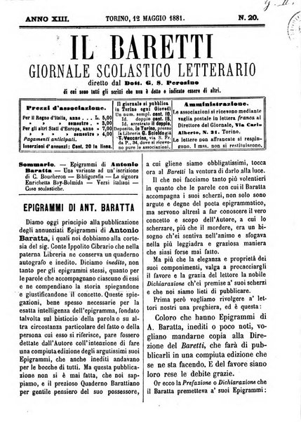 Il Baretti nuovo giornale d'istruzione