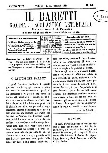 Il Baretti nuovo giornale d'istruzione