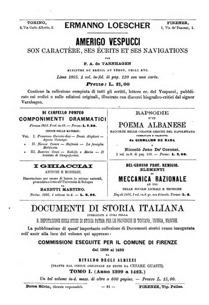 Bibliografia d'Italia compilata sui documenti comunicati dal Ministero dell'istruzione pubblica