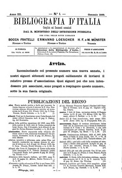 Bibliografia d'Italia compilata sui documenti comunicati dal Ministero dell'istruzione pubblica