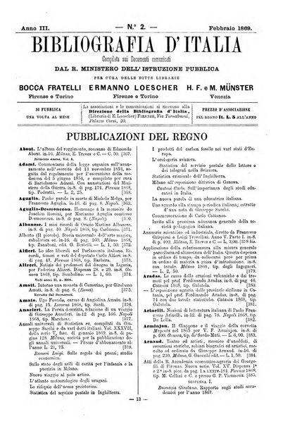 Bibliografia d'Italia compilata sui documenti comunicati dal Ministero dell'istruzione pubblica