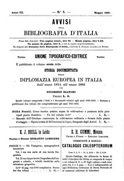 Bibliografia d'Italia compilata sui documenti comunicati dal Ministero dell'istruzione pubblica