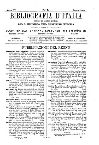 Bibliografia d'Italia compilata sui documenti comunicati dal Ministero dell'istruzione pubblica