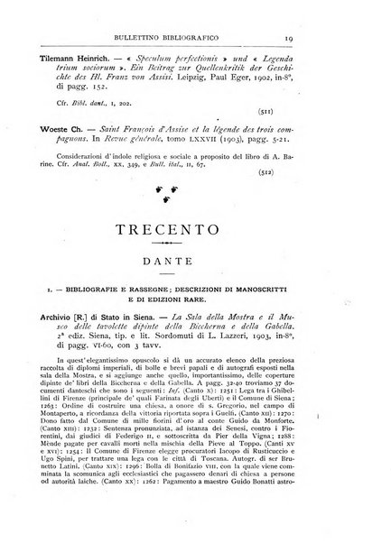 Bibliografia dantesca rassegna bibliografica degli studi intorno a Dante, al trecento e a cose francescane