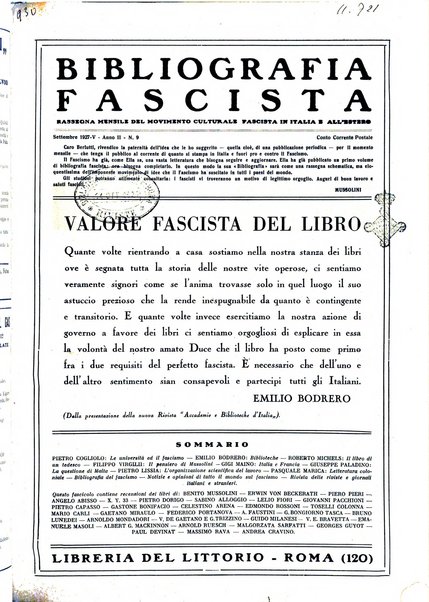 Bibliografia fascista rassegna mensile del movimento culturale fascista in Italia e all'estero